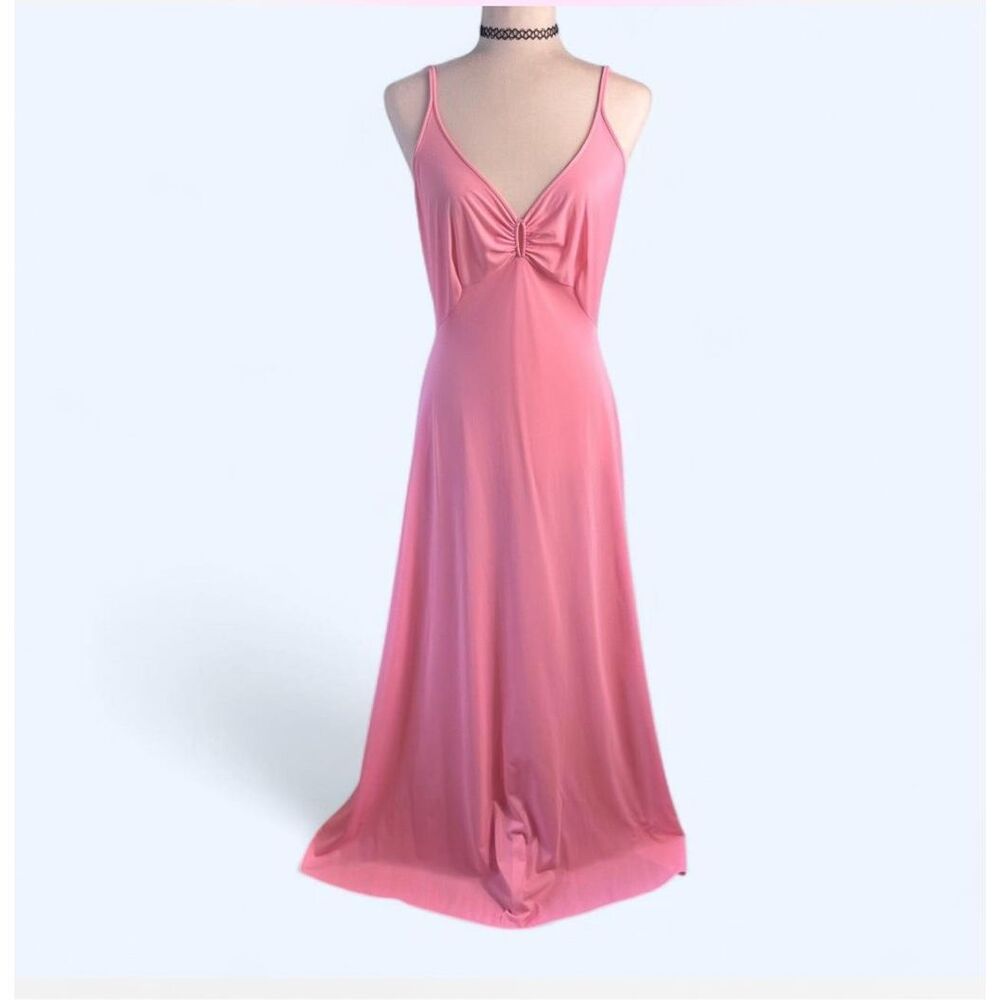 Vintage 1970s Pink Maxi Dress – Sleeveless Flowy Gown – Size XS/S